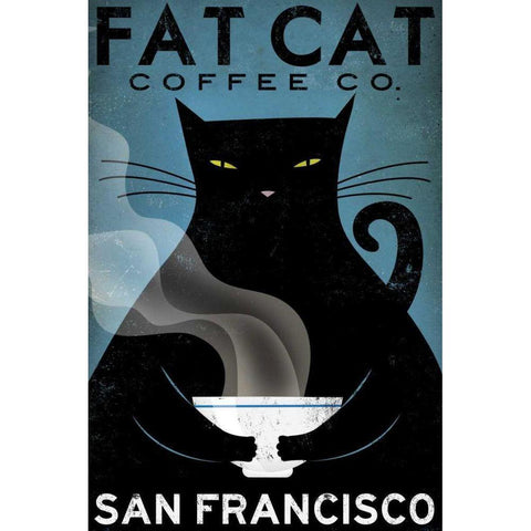 Cat Coffee Black Modern Wood Framed Art Print with Double Matting by Fowler, Ryan