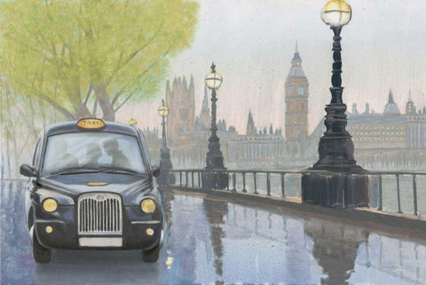 Along the Thames v.2 Black Ornate Wood Framed Art Print with Double Matting by Sullivan, Myles