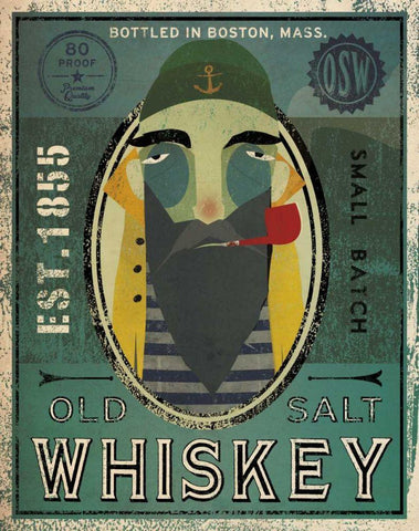 Fisherman VII Old Salt Whiskey White Modern Wood Framed Art Print with Double Matting by Fowler, Ryan