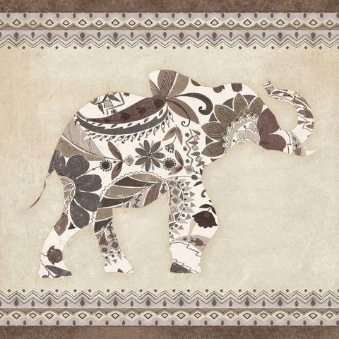 Boho Elephant I Neutral Gold Ornate Wood Framed Art Print with Double Matting by Wild Apple Portfolio