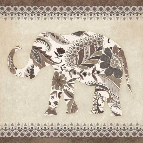 Boho Elephant II Neutral White Modern Wood Framed Art Print by Wild Apple Portfolio