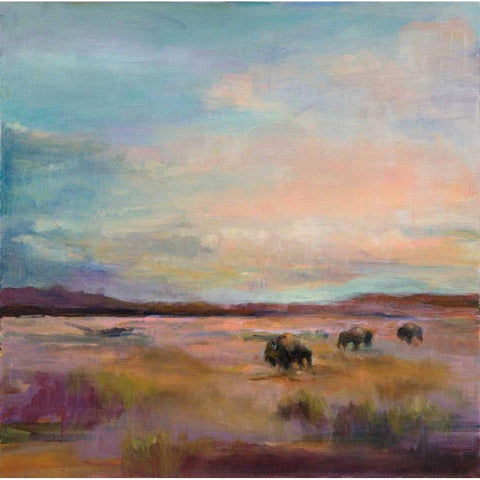 Buffalo Under Big Sky Gold Ornate Wood Framed Art Print with Double Matting by Hageman, Marilyn