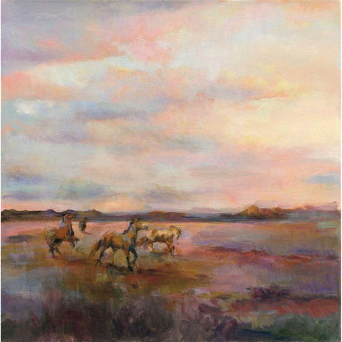 Mustangs Under Big Sky Gold Ornate Wood Framed Art Print with Double Matting by Hageman, Marilyn