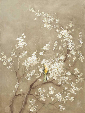 White Cherry Blossom I Neutral Crop Bird Black Ornate Wood Framed Art Print with Double Matting by Nai, Danhui