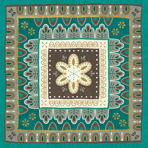 Cool Feathers Tiles II Gold Ornate Wood Framed Art Print with Double Matting by Charron, Veronique