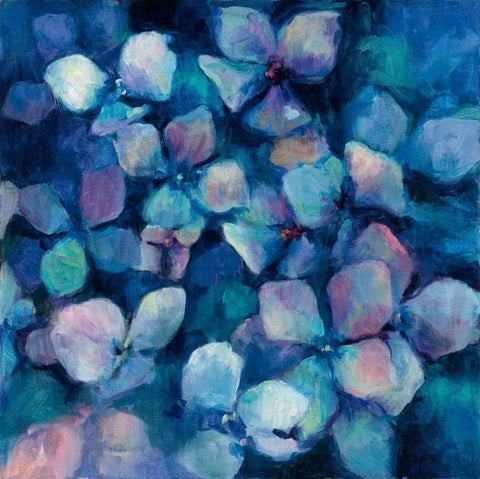 Midnight Blue Hydrangeas Black Ornate Wood Framed Art Print with Double Matting by Hageman, Marilyn