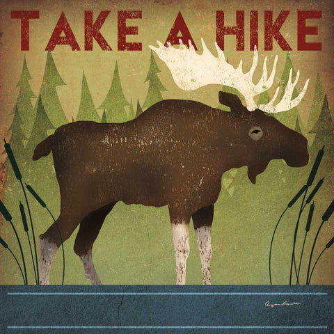 Take a Hike Moose White Modern Wood Framed Art Print with Double Matting by Fowler, Ryan