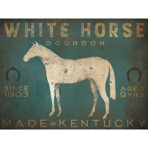 White Horse with Words Blue Black Modern Wood Framed Art Print with Double Matting by Fowler, Ryan