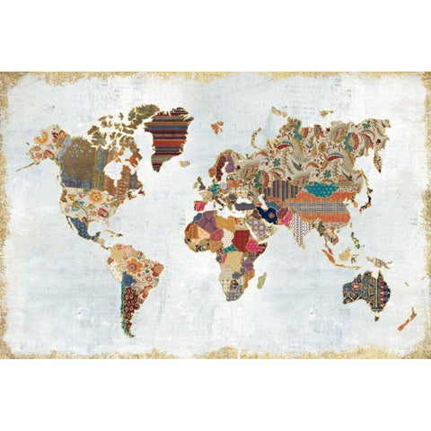 Pattern World Map Black Modern Wood Framed Art Print with Double Matting by Marshall, Laura