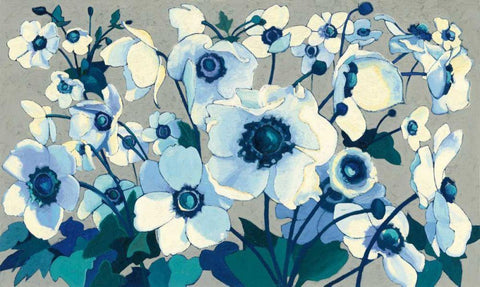 Anemones Japonaises I White Modern Wood Framed Art Print with Double Matting by Novak, Shirley