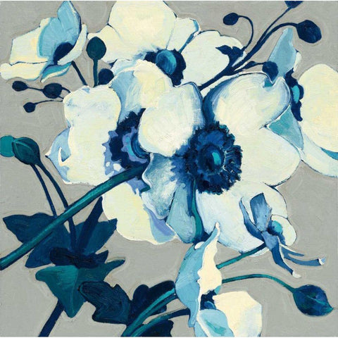 Anemones Japonaises II Black Modern Wood Framed Art Print by Novak, Shirley