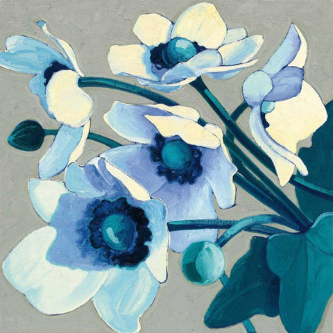 Anemones Japonaises III White Modern Wood Framed Art Print by Novak, Shirley