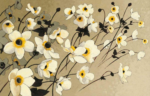 Anemones Japonaises Blancs Black Ornate Wood Framed Art Print with Double Matting by Novak, Shirley
