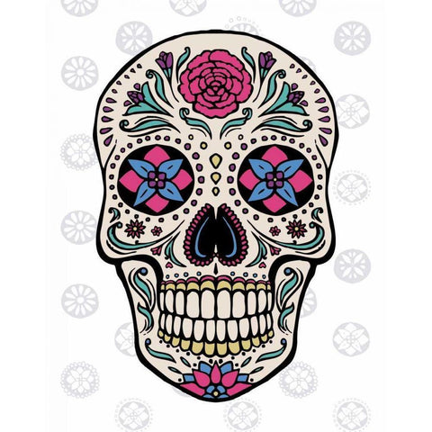 Sugar Skull on Gray Gold Ornate Wood Framed Art Print with Double Matting by Penner, Janelle