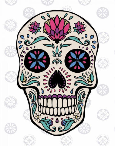 Sugar Skull II on Gray Black Ornate Wood Framed Art Print with Double Matting by Penner, Janelle