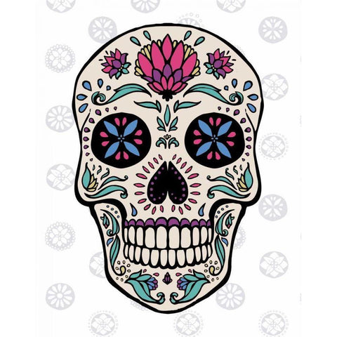 Sugar Skull II on Gray Gold Ornate Wood Framed Art Print with Double Matting by Penner, Janelle