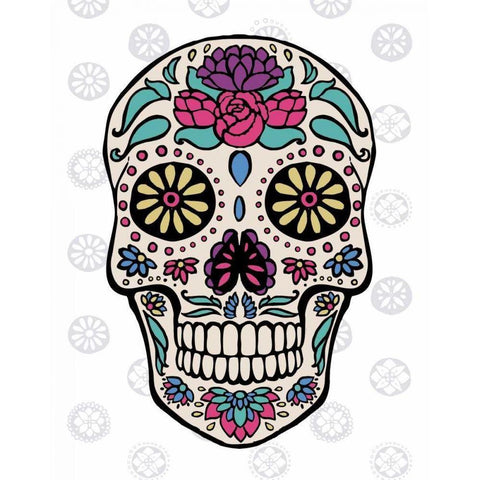 Sugar Skull III on Gray Black Modern Wood Framed Art Print with Double Matting by Penner, Janelle