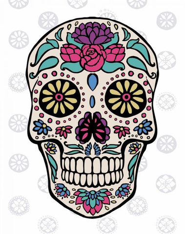 Sugar Skull III on Gray White Modern Wood Framed Art Print with Double Matting by Penner, Janelle