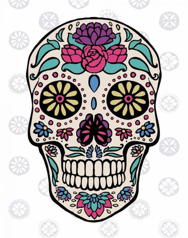 Sugar Skull III on Gray Black Ornate Wood Framed Art Print with Double Matting by Penner, Janelle