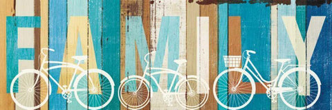 Beachscape Bicycle Family Black Ornate Wood Framed Art Print with Double Matting by Mullan, Michael