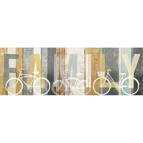Beachscape Bicycle Family Gold Neutral White Modern Wood Framed Art Print by Mullan, Michael