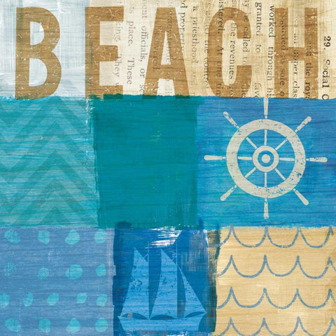 Beachscape Collage IV White Modern Wood Framed Art Print with Double Matting by Mullan, Michael