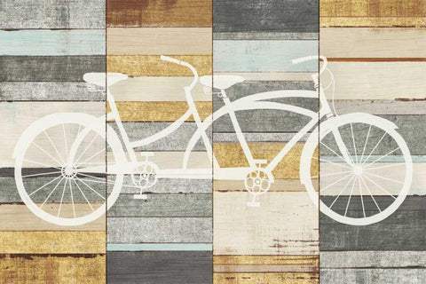 Beachscape Tandem Cruiser Gold Neutral Black Ornate Wood Framed Art Print with Double Matting by Mullan, Michael