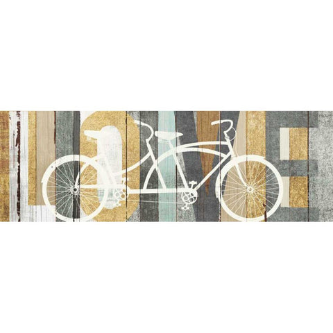 Beachscape Tandem Bicycle Love Gold Neutral Black Modern Wood Framed Art Print with Double Matting by Mullan, Michael