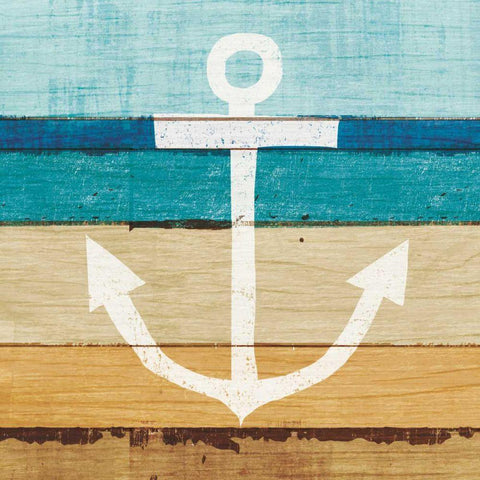Beachscape III Anchor Black Modern Wood Framed Art Print by Mullan, Michael