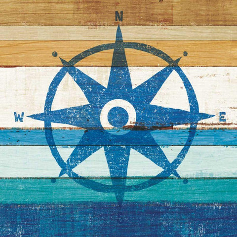 Beachscape IV Compass Black Modern Wood Framed Art Print by Mullan, Michael