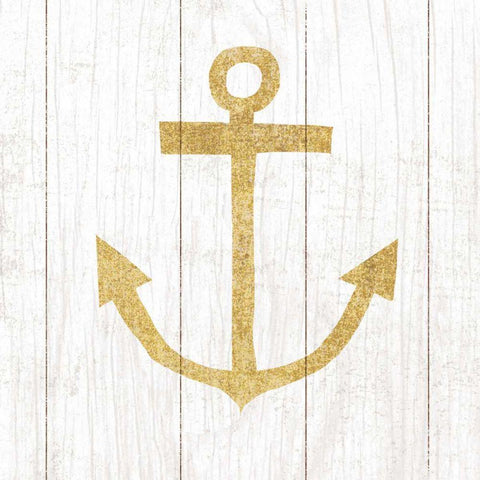 Beachscape III Anchor Gold Neutral Black Modern Wood Framed Art Print by Mullan, Michael