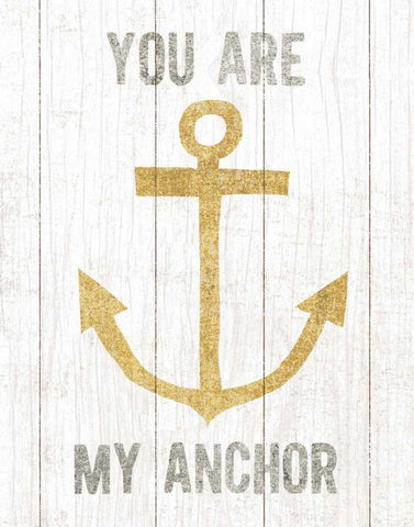 Beachscape III Anchor Quote Gold Neutral White Modern Wood Framed Art Print with Double Matting by Mullan, Michael