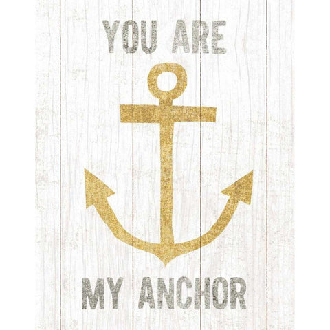 Beachscape III Anchor Quote Gold Neutral Black Modern Wood Framed Art Print by Mullan, Michael