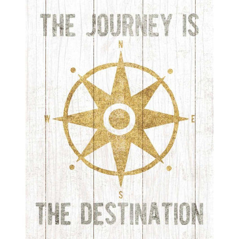 Beachscape IV Compass Quote Gold Neutral Gold Ornate Wood Framed Art Print with Double Matting by Mullan, Michael
