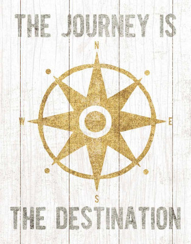 Beachscape IV Compass Quote Gold Neutral Black Ornate Wood Framed Art Print with Double Matting by Mullan, Michael