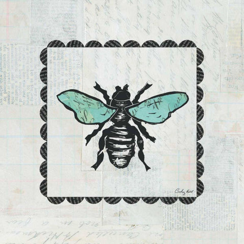 Bee Stamp Black Modern Wood Framed Art Print with Double Matting by Prahl, Courtney