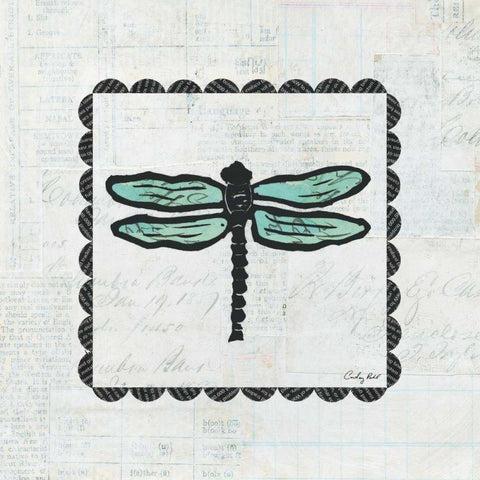 Dragonfly Stamp White Modern Wood Framed Art Print with Double Matting by Prahl, Courtney