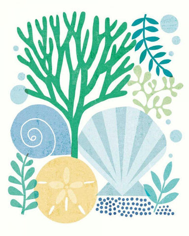 Under Sea Treasures VI Sea Glass White Modern Wood Framed Art Print with Double Matting by Mullan, Michael