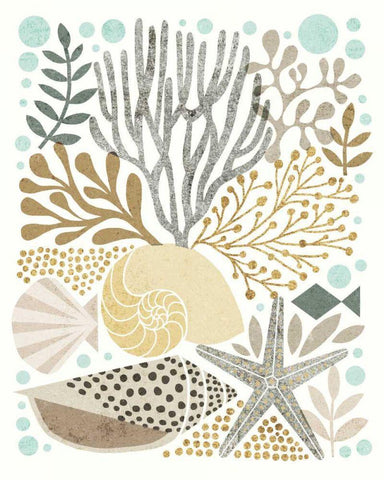Under Sea Treasures VI Gold Neutral White Modern Wood Framed Art Print with Double Matting by Mullan, Michael