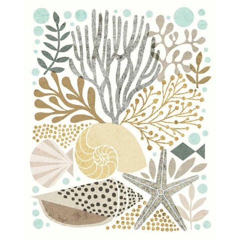 Under Sea Treasures VI Gold Neutral Black Modern Wood Framed Art Print by Mullan, Michael