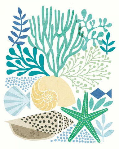 Under Sea Treasures V Sea Glass Black Ornate Wood Framed Art Print with Double Matting by Mullan, Michael