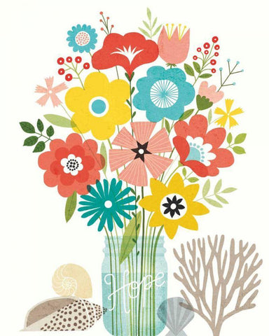 Seaside Bouquet IV Mason Jar White Modern Wood Framed Art Print with Double Matting by Mullan, Michael