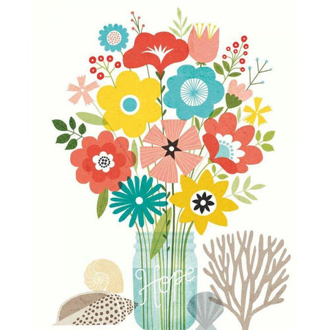 Seaside Bouquet IV Mason Jar Black Modern Wood Framed Art Print with Double Matting by Mullan, Michael