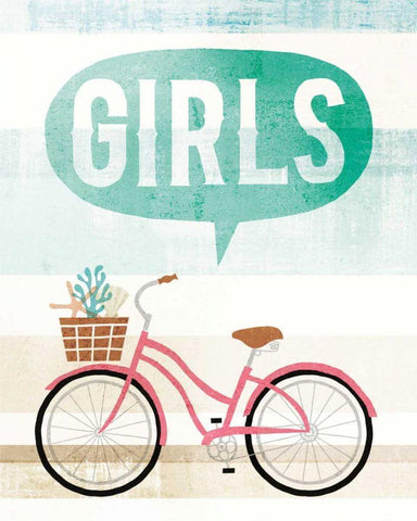 Beach Cruiser Girls II Black Ornate Wood Framed Art Print with Double Matting by Mullan, Michael