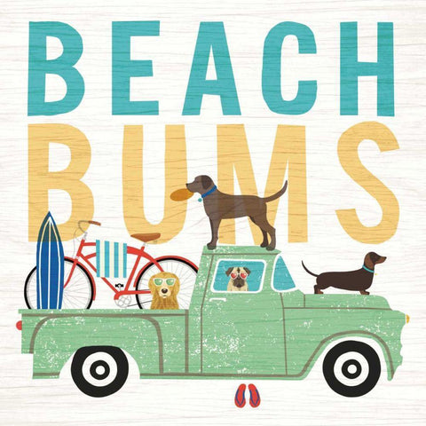 Beach Bums Truck I square Gold Ornate Wood Framed Art Print with Double Matting by Mullan, Michael