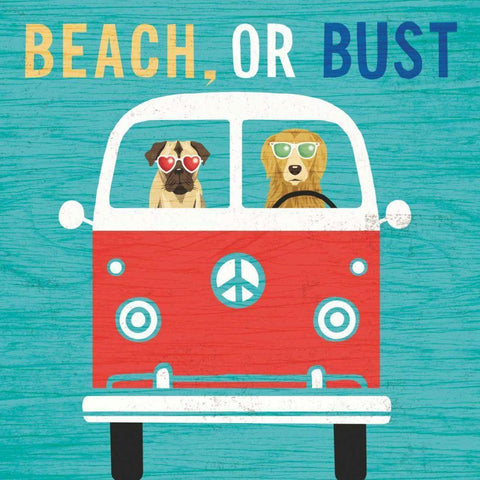 Beach Bums Bus Black Ornate Wood Framed Art Print with Double Matting by Mullan, Michael