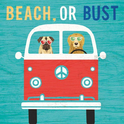 Beach Bums Bus Black Modern Wood Framed Art Print with Double Matting by Mullan, Michael