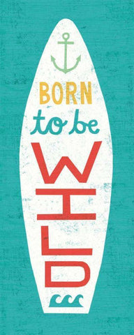 Beach Bums Surf Board I White Modern Wood Framed Art Print with Double Matting by Mullan, Michael