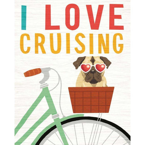 Beach Bums Pug Bicycle I Love Gold Ornate Wood Framed Art Print with Double Matting by Mullan, Michael