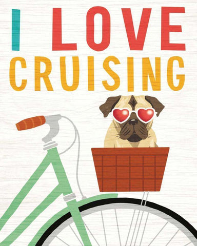 Beach Bums Pug Bicycle I Love White Modern Wood Framed Art Print with Double Matting by Mullan, Michael